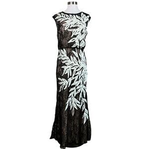 JS Collection Embroidered Lace Dress Evening Gown Black and White Size 4 Dress